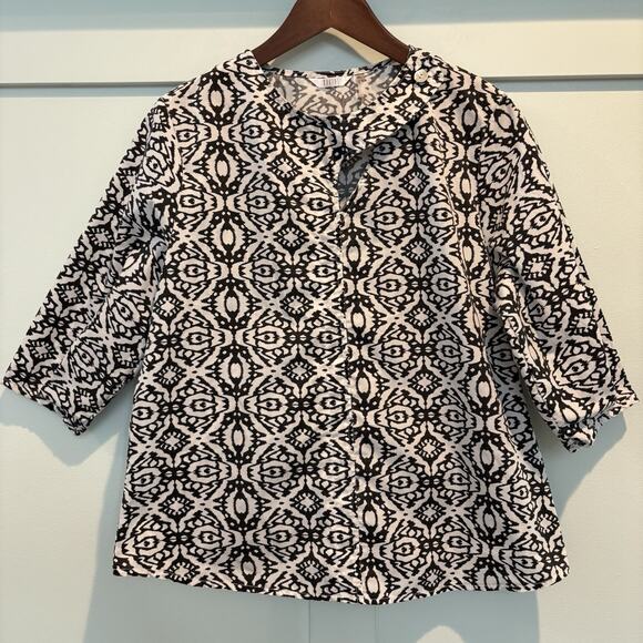 Kaktus Top Petite Large Black White Geometric Boho Artsy Tribal Keyhole Button - Picture 1 of 12